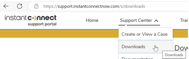 ICE Support Portal home page with Support center / downloads selected. ICE Support Portal home page with Support center / downloads selected.