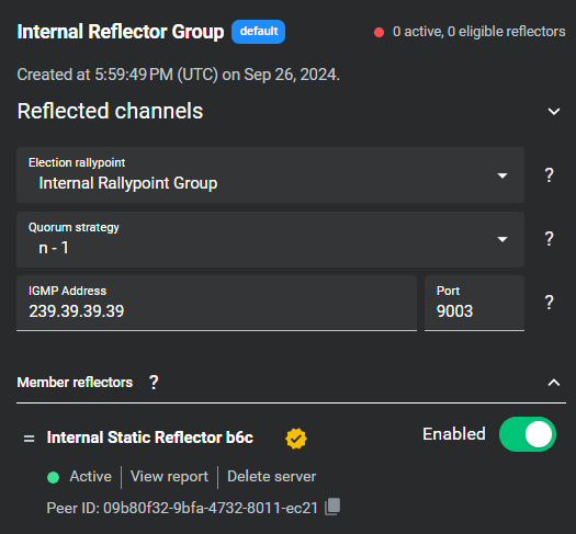 The Settings, Static Reflectors page showing Static Reflector Groups containing individual Static Reflectors.