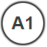 A white circle with black letters and numbers Description automatically generated